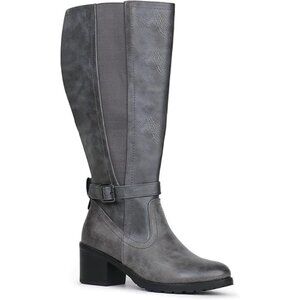 Womens Extra Wide Calf Stretch Panel Side Zipper Knee High Grey Boots Size 11